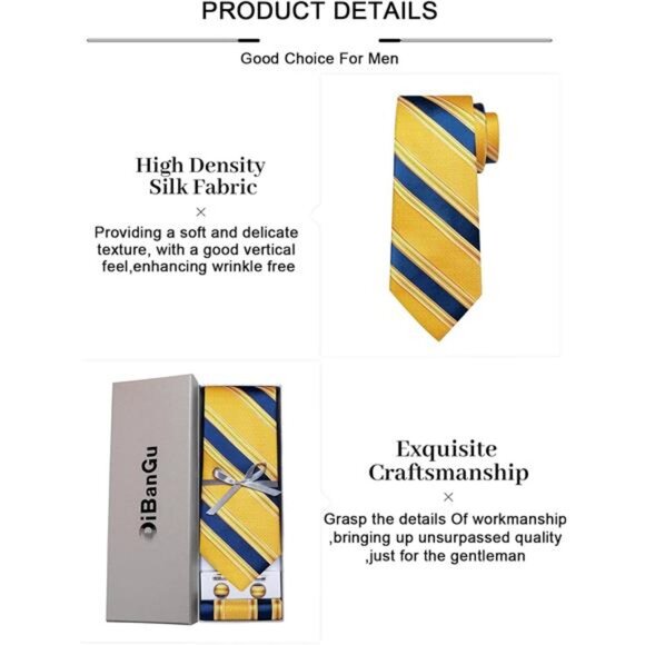 Men's Stripe Tie Silk Woven Necktie Pocket Square Cufflink Set Formal Business - Picture 6 of 7